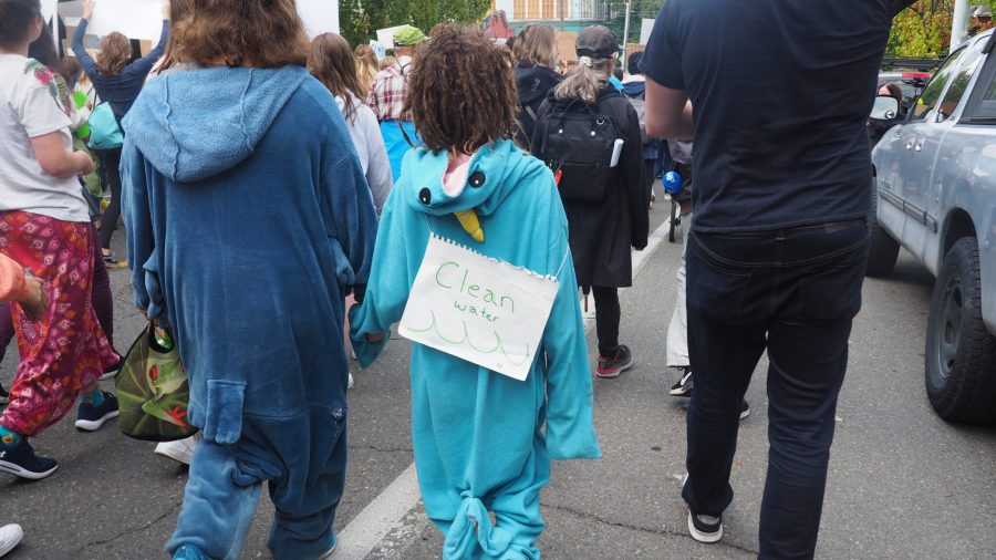 This young girl demands clean water at the September climate strike. Photo by Isabel Funk