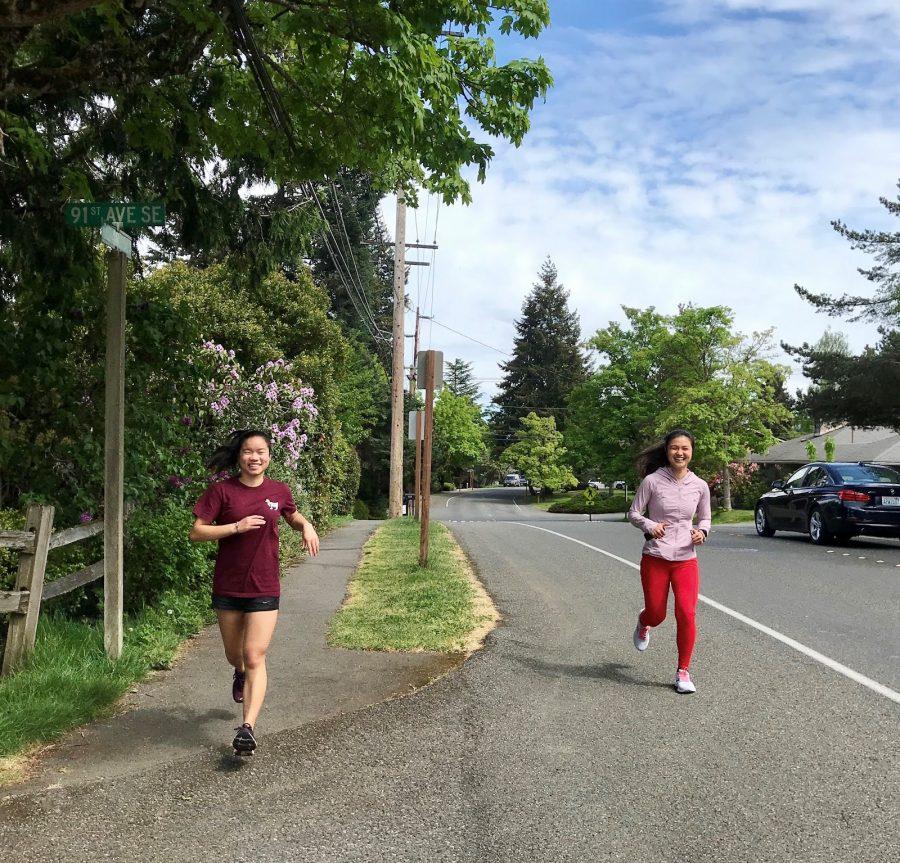 Polly Schaps (left) and Joyce Zhang (right) enjoy a casual run while under a stay-at-home order. Photo courtesy Polly Schaps.