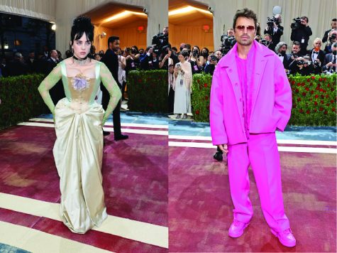 Billie Eilish and Sebastian Stans Met Gala outfits. Photos Courtesy Dimitrios Kambouris/Getty Images and Photo Courtesy Jamie Mccarthy/Getty Images