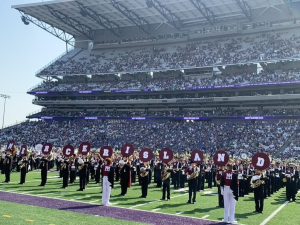 The MIHS Marching Band plays at Husky Stadium during Seattle Music Heritage/Band Day. Photo by Hannah Howison.
