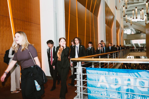 MIHS DECA students on a walkway during the conference, Photo courtesy Jen McLellan