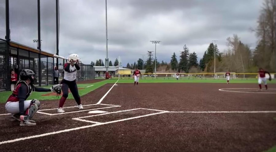 A Mercer Island batter prepares to swing at a softball. Photo courtesy Sophia Pacecca.