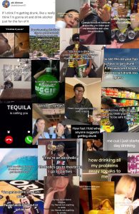 Posts on both TikTok and Instagram suggesting binge drinking.